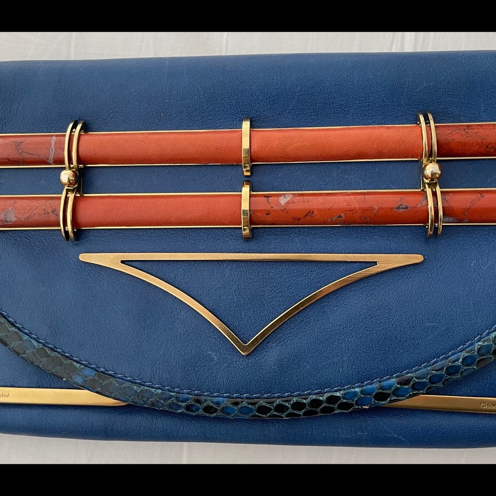 Chloe Leather Clutch Python Lizard & Metal Trim - image 5